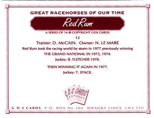 2000 GDS Cards Great Racehorses of Our Time #12 Red Rum Back